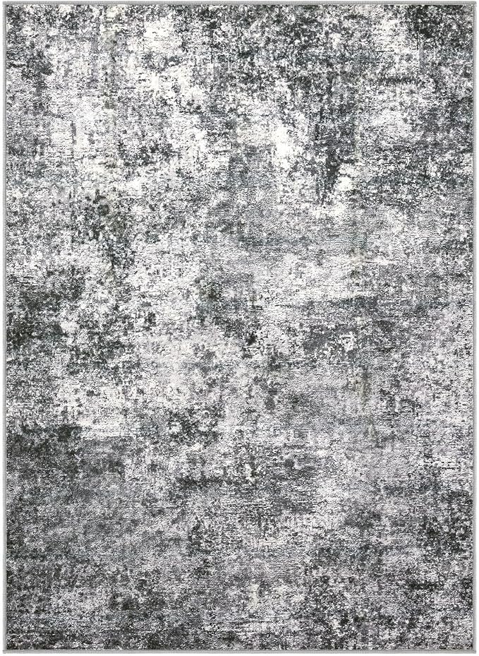 Area Rug Living Room Rugs - 4x6 Large Soft Indoor Neutral Modern Abstract Low Pile Washable Rug Carpet for Bedroom Dining Room Farmhouse Home Office - Grey