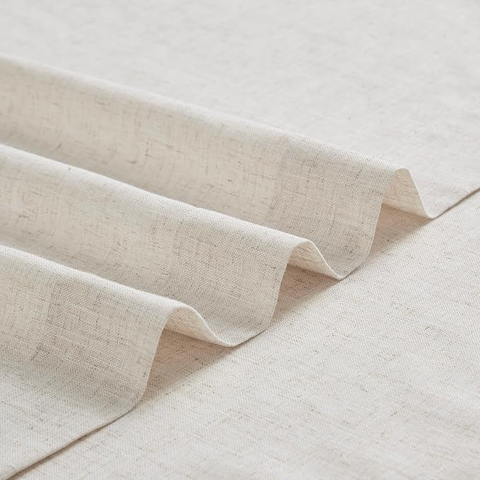 Vision Home Natural Pinch Pleated Semi Sheer Curtains Textured Linen Blended Light Filtering Window Curtains 112 inch for Living Room Bedroom Patio Pinch Pleat Drapes with Hooks 1 Panel 60" Wx112 L