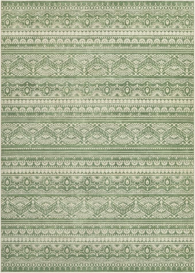 Tortania Area Rug Living Room Rugs - 10x12 Washable Large Soft Neutral Boho Moroccan Bohemian Farmhouse Rug Indoor Floor Carpet for Bedroom Under Dining Table Home Office Decor - Green