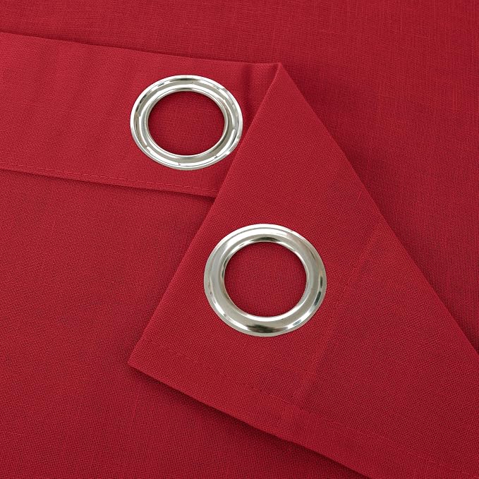 YoungsTex Red Linen Curtains 63 Inch Length for Living Room, Light Filtering Window Drapes with Grommet Semi Sheer Privacy for Dining Bedroom, 2 Panels, 52 X 63 Inch