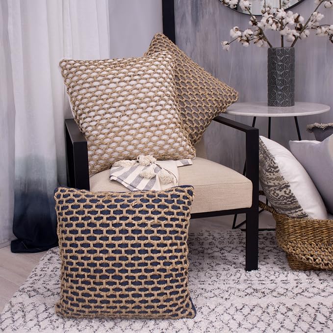 Boho Living Jada Decorative Throw, Includes Accent, Premium Woven Design, Living Room DΓ©cor, (1) 20" x 20" Pillow Cover with Insert, Grey
