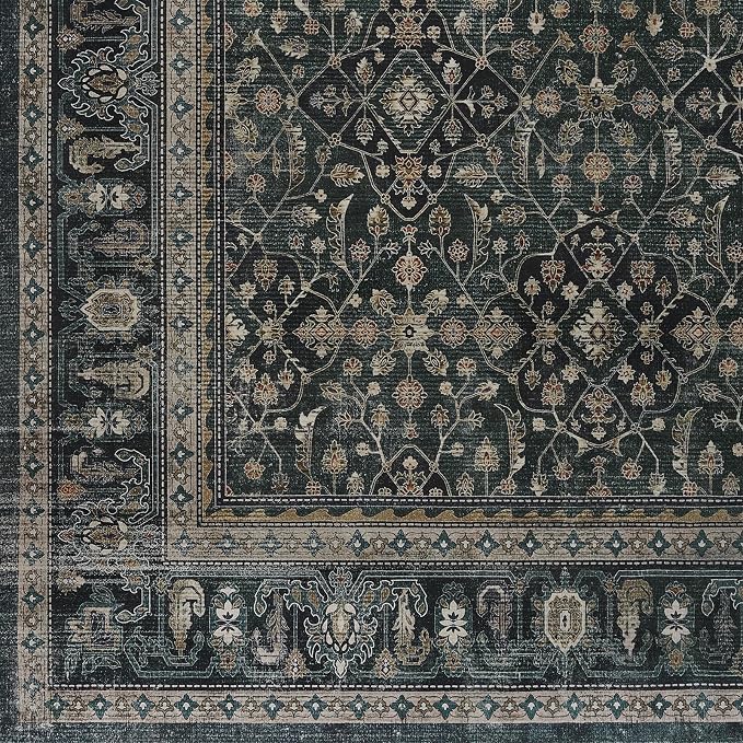 Dark Teal 2x6 Rug Runners for Hallways Non Slip, Washable Runner for Kitchen Floor 6ft, Vintage Moroccan Floral Trellis Carpet Runners for Bathroom/Bedroom Bedside/Entryway/Laundry Room