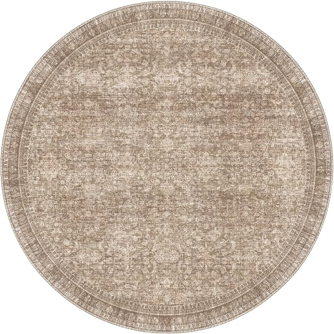 Sasttie Round Rugs 8ft, Ultra-Soft Washable Circle Rug, Low Pile Foldable Thin rugs with Non-Slip Backing, Skin-Friendly Stain Resistant Carpet for Living Room, Bedroom, Kitchen, Dorm, 8ft, Dark Brown