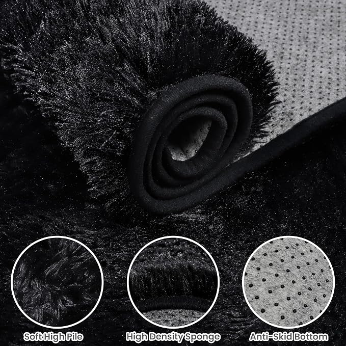 5x7 Area Rugs for Living Room: Ultra Soft Fluffy Shag Black Rug for Bedroom, Non-Slip Large Fuzzy Plush Rug Indoor Floor Carpet for Nursery Kids Boys Girls Room, Dorms, Modern Home Decor