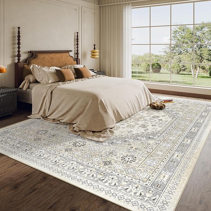 zesthome 8x12 Area Rugs,Stain Resistant Washable Rug,Ultra-Thin Rugs for Living Room,Bedroom,Non-Slip Backing Home Decor Large Area Rug (Beige,8'x12')