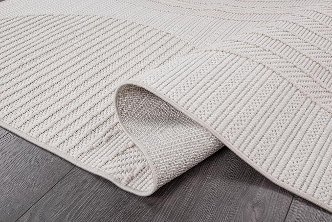 CAMILSON Micro Loop Rug 9x12 Modern Luxury Geometric Arch Large Area Rugs Soft High and Low Pile Stain Resistant Easy-Cleaning Non-Shedding for Living Room Office Indoor Carpet (9 x 12 / White)