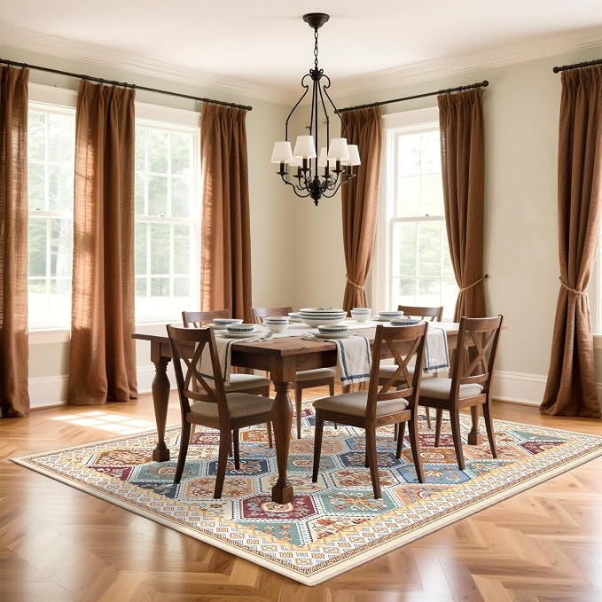 6x9 Area Rugs for Living Room, Soft Non-Slip Vintage Boho Moroccan, Low-Pile Printed Washable Rug Carpet for Living Room, Bedroom, Dining Room, Playroom-Multi | Multi, Soft Low-Pile Printed Washable Rug Carpet for Living Room, Bedroom, Dining Room, Pla...