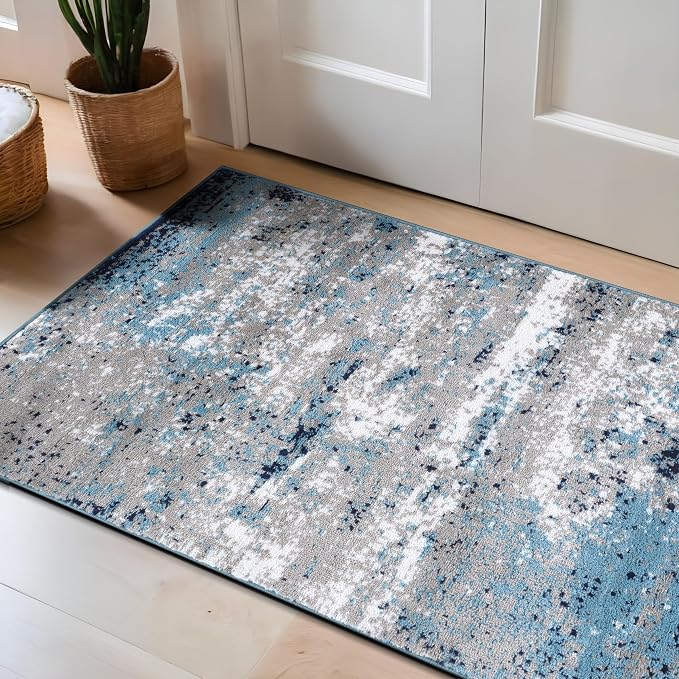 Rugshop Watercolor Distressed Modern Bohemian Runner Rug Blue 2'7" x 4'