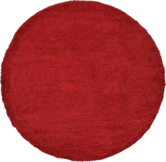Unique Loom Solid Shag Collection Area Rug (8' Round, Cherry Red)