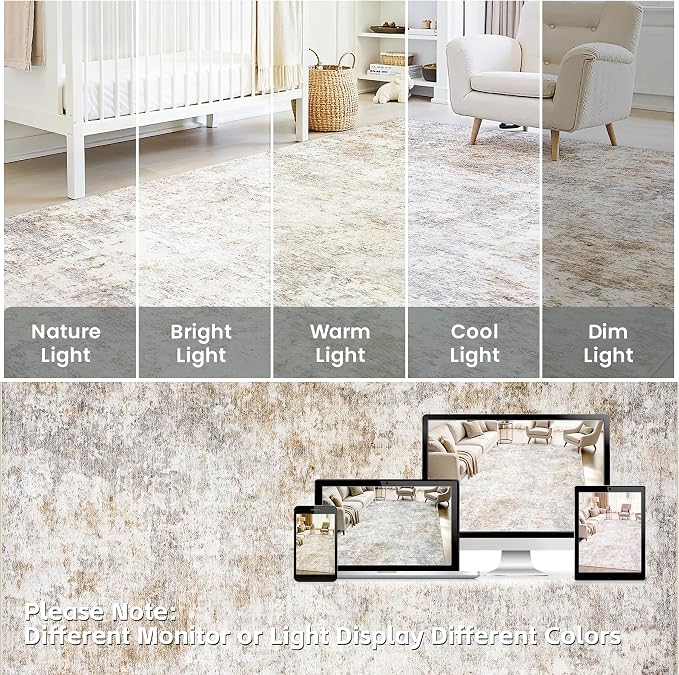 5x7 Area Rugs Living Room Rug Modern Abstract Neutral Washable Rugs Non Slip Soft Carpet Large Area Rug Low Pile Stain Resistant Non Shedding for Bedroom Nursery Dining Room Home Office Brown