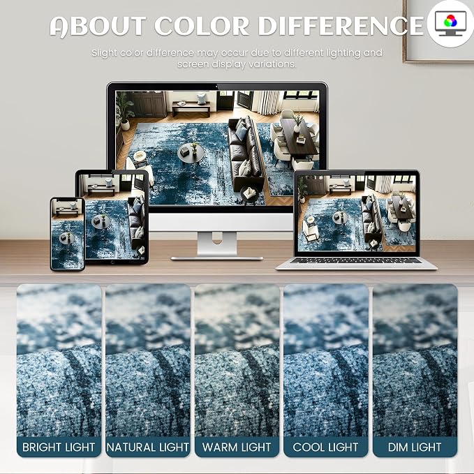 5x7 Rugs for Living Room - Modern Abstract Washable Rug, Ultra Soft Non Slip Low Pile Large Rugs, Floor Carpet for Bedroom Dining Room Office Laundry Nursery Home(Ocean Blue)