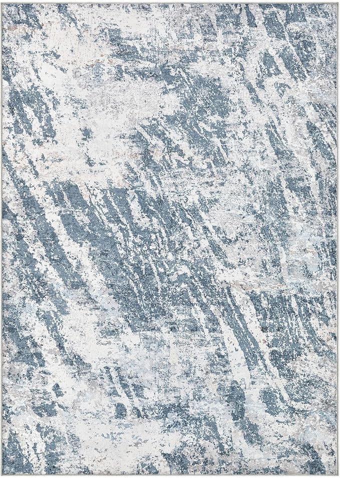 DMOYEST 6x9 Washable Area Rug: Abstract Modern Non-Slip Carpet, Soft Low Pile Indoor Neutral Easy Clean Floor Rugs for Living Room Bedroom Dining Room Kids & Pets - Blue