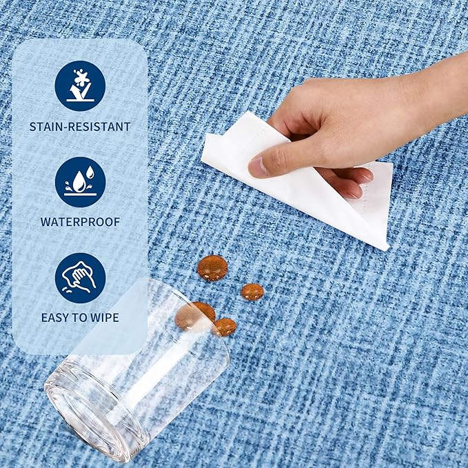 GarveeHome 2x10 Runner Rug for Hallway Washable Kitchen Rugs Non Slip Solid Blue Modern Minimalism Soft Low-Pile Scalloped Indoor Carpet for Entryway Laundry Room Floor Mats