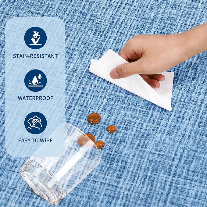 GarveeHome Door Mat Indoor Rugs for Entryway Small Throw Rug 2x3 Washable Non-Slip Solid Blue Modern Minimalism Soft Low-Pile Scalloped Carpet for Bedroom Kitchen Bath Entrance with Rubber Back