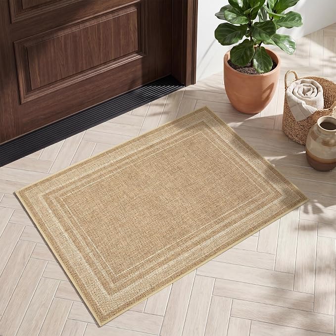 GarveeHome 2x3 Small Easy Jute Rug Washable Modern Solid Bedroom Rugs | Indoor Non Slip Living Room Throw Carpet Stain Resistant Neutral Door Mat for Entryway Nursery Kitchen Dorm Kids Room, Jute