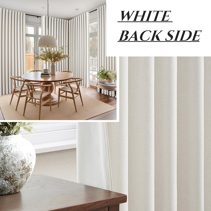 Extra Wide 100 Inch Blackout Curtains 108 Inches Long for Living Room,Rustic Boho Room Darkening Textured Linen Pleated Office Insulated Ceiling Large Heavy Window Drapes (100"W x 108"L 2Panels Birch)