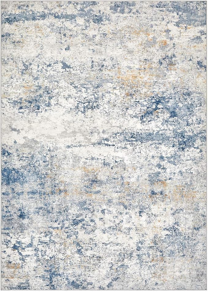 DMOYEST Area Rug Living Room Rugs - 10x12 Abstract Large Soft Indoor Washable Rug Neutral Modern Low Pile Carpet for Bedroom Dining Room Farmhouse Home Office - Blue