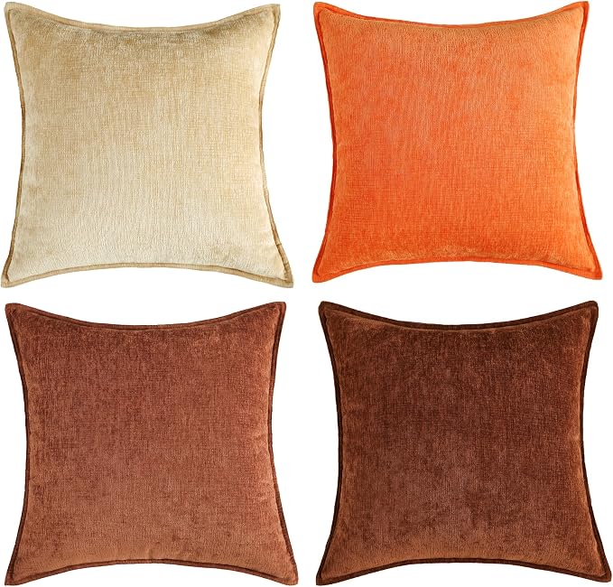 Stellhome Halloween Decorative Throw Pillow Covers Fall Accent Soft Textured Chenille Cushion Cover Rustic Farmhouse Pillow Case for Couch Sofa Bedroom Living Room,20x20 inch Set of 4, Burnt Orange