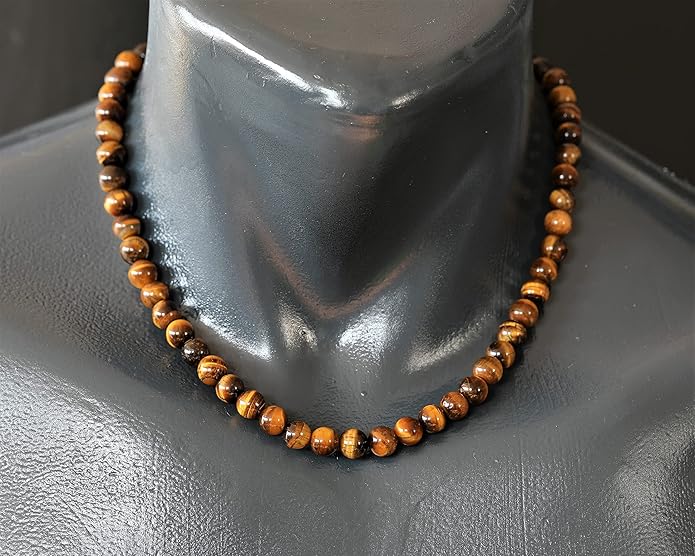 Natural Gemstone Beaded Choker Necklace | 8mm Handmade Adjustable Jewelry for Men & Women | Chakra Balancing Crystal Necklace | Spiritual Gift | Macrame Cord with Extender