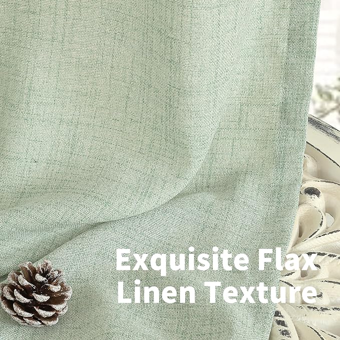 YoungsTex Sage Green Linen Curtains 48 Inch Length for Living Room Window, Short Drapes Light Filtering with Bronze Grommet Privacy for Kitchen Bedroom, 42 x 48 Inch, 2 Panels