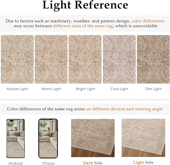 PureCozy Brown 3x5 Area Rug Entryway Washable Vintage Carpet Office Small Indoor Non Slip Soft Low Pile Thin Stain Resistant Distressed Accent Throw Rug for Entrance Bedroom Dining Living Room