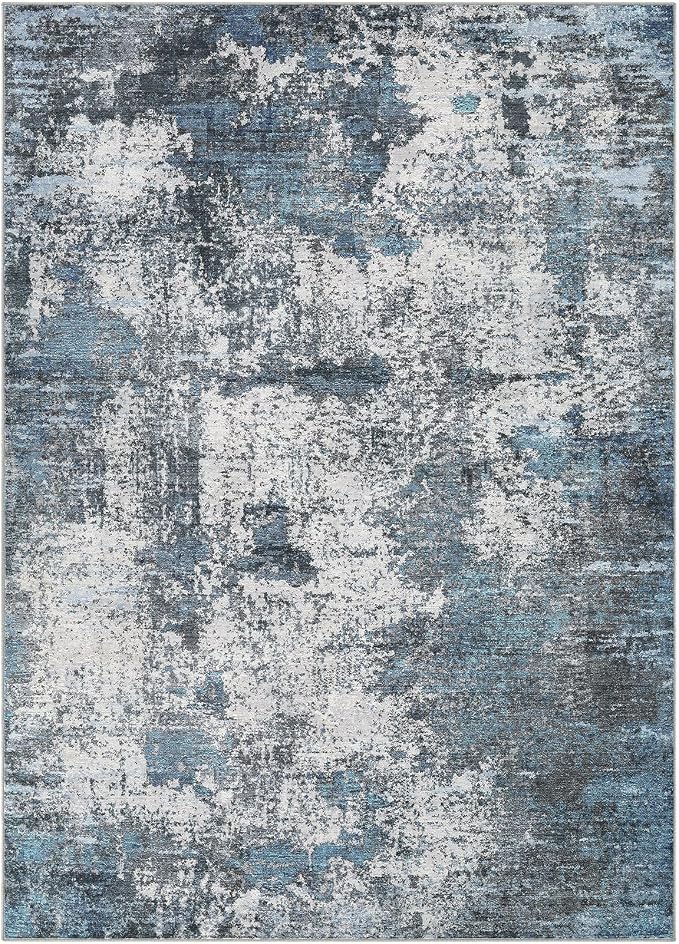 DMOYEST Area Rug Living Room Rugs - 9x12 Large Soft Indoor Neutral Modern Abstract Low Pile Washable Rug Carpet for Bedroom Dining Room Farmhouse Home Office - Grey Blue