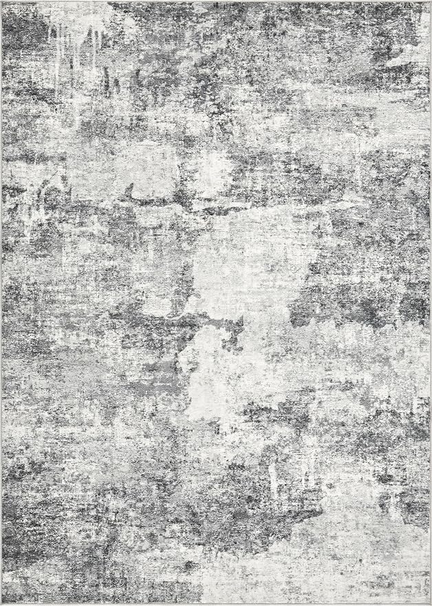 DMOYEST 3x8 Washable Runner Rug, Non Slip Low Pile Carpet Runner for Hallway and Entryway, Kid & Pet Friendly Abstract Modern Area Rug for Kitchen and Dining Room - Grey