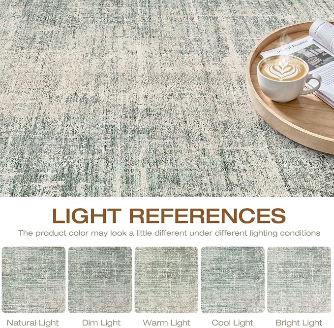 4x6 Rug Washable Area Rugs: Neutral Abstract Soft Modern Stain Resistant Small Indoor Floor Non-Slip Low Pile Throw Carpet for Entryway Kitchen Bedroom Nursery Kids Office Playroom Home House- Green