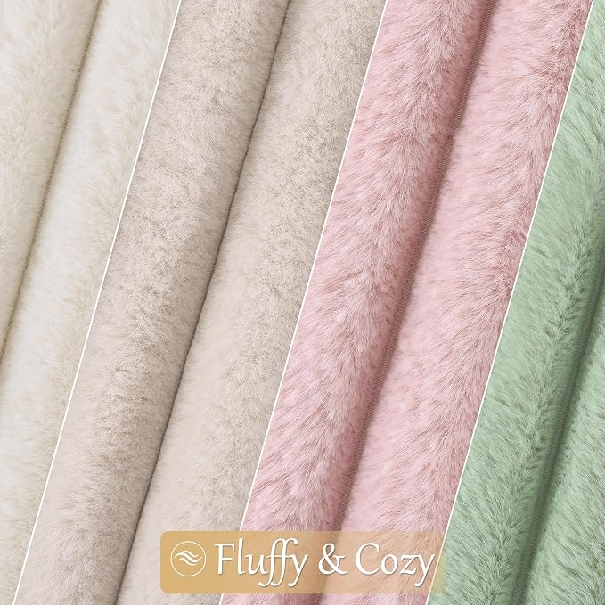 decorUhome Fall Faux Fur Throw Pillow Covers 18x18 Set of 4 White/Pink | Decorative Modern Farmhouse Soft Cozy Striped Pillow Cases Velvet Back for Sofa Bed Living Room Classic Accent Home Decor