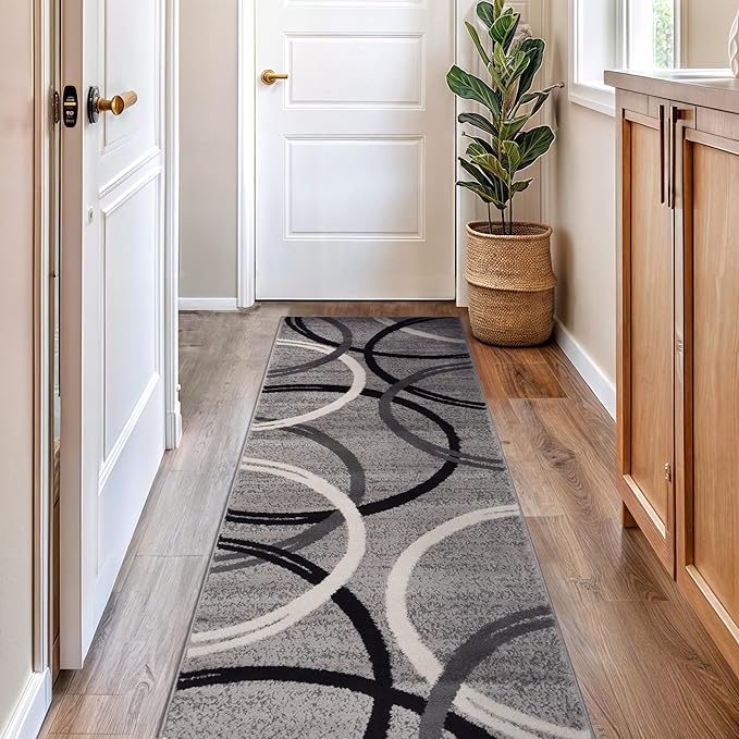 Rugshop Wavy Circles Jute Backing Living Room Runner Rug Gray 2'7" x 6'