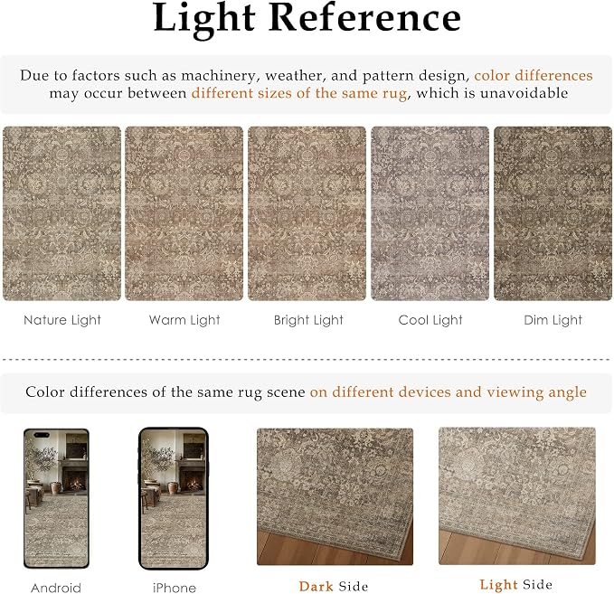 HUGEAR Area Rugs 8x10 Light Brown Washable Rug for Living Room Bedroom Large Neutral Vintage Rug Carpet Distressed Soft Durable Non Slip No Shedding for Indoor Dining Nursery Farmhouse