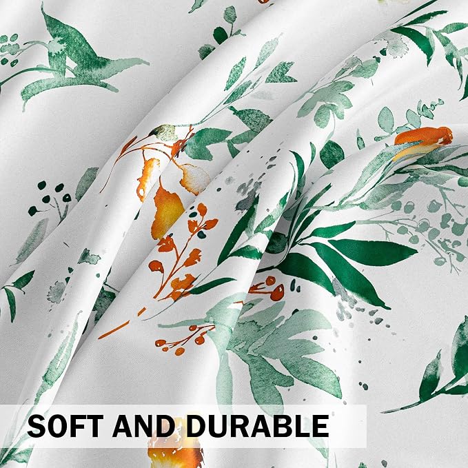 MYSKY HOME Floral Kitchen Tier Cafe Curtains 36 Inch Length 2 Panels Privacy Small Window Treatments Rod Pocket for Bathroom Basement, Yellow and Green, 30" Wide Each Panel