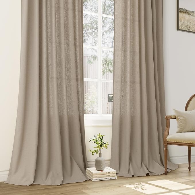 Aersas Light Taupe Pinch Pleat Linen Curtains 63 Inch Length 2 Panels Set for Bedroom Dinging Room Semi Sheer Boho Farmhouse Neutral Window Curtains 63 Inches Long for Living Room Nursery 40x63
