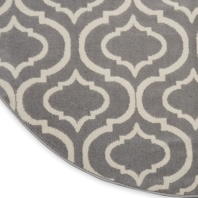 Nourison Home Jubilant Grey 5'3" x Round Area Rug - Easy Clean, Non Shedding, Bed Room, Living Room, Dining Room, Kitchen (5' x Round)