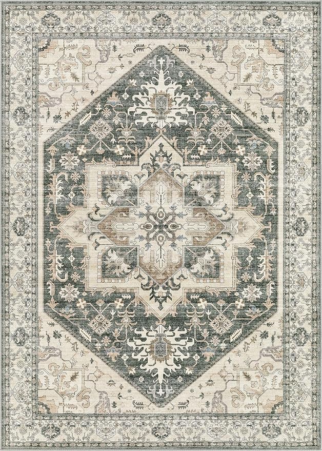 8x10 Area Rugs for Living Room - Large Carpet Ultra Thin Soft Washable Oriental Vintage Floral Distressed Rug Big Indoor Carpets for Bedroom Nursery Dorm Home Decor Aesthetic - Vintage Green