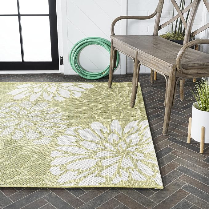 JONATHAN Y Floral Textured Weave Indoor Outdoor Area Rug 9X12 Green/Cream, Zinnia Modern for Backyard, Patio, Porch, Easy-Cleaning, High Traffic, Pet-Friendly, Non-Shedding (SMB110H-9)