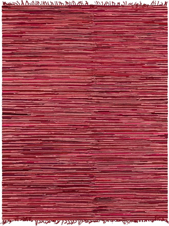 Unique Loom Chindi Cotton Collection Soft Hand Woven Natural Fiber Striped Area Rug, 8 ft x 10 ft, Red/Purple