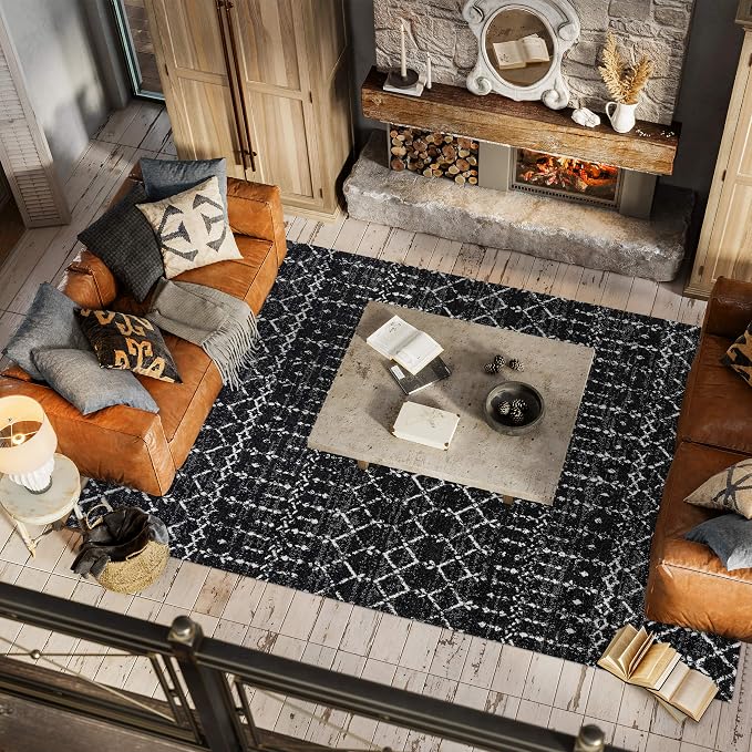 JONATHAN Y Boho Vintage Diamond Black/Ivory Indoor Area Rug 3X5 ft, Moroccan Hype for Living Room, Bedroom, Kitchen, Office, Easy-Cleaning, High Traffic, Pet-Friendly, Non-Shedding (MOH101D-3)
