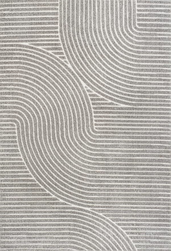 JONATHAN Y Hallie High-Low Curve Gray/Ivory Indoor/Outdoor Area Rug, 12x15, Minimalist, Pet Friendly, Non-Shedding, Stain Resistant, Hose-Washable for Backyard, Patio, Porch (SCN100A-15)