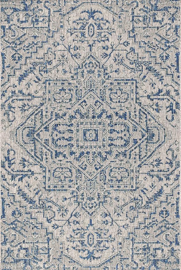 JONATHAN Y Boho Medallion Indoor Outdoor Area Rug 6X9 Navy/Gray, Estrella Textured Weave for Backyard, Patio, Porch, Easy-Cleaning, High Traffic, Pet-Friendly, Non-Shedding (SMB105B-6)
