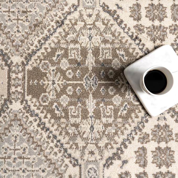 nuLOOM 8x10 Becca Traditional Tiled Area Rug, Beige, Faded Transitional Design, Stain Resistant, For Bedroom, Dining Room, Living Room, Hallway, Office, Kitchen, Entryway