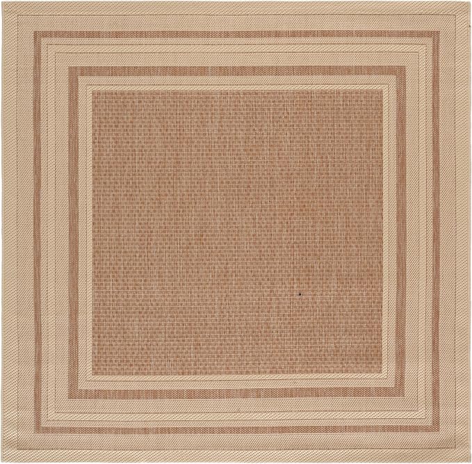 SAFAVIEH Courtyard Outdoor Square Rug 5'3", Dark Beige & Beige CY8475-39321