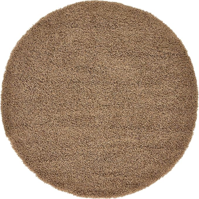 Unique Loom Solid Shag Collection Area Rug (6' 1" Round, Sandy Brown)