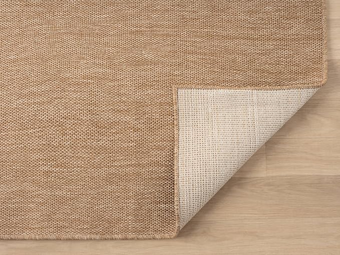 Angela Easy Jute Indoor Outdoor Rug, 6x9 Neutral Solid Jute Look, Polyester, Durable & Easy Care Outdoor Farmhouse Carpet for Patio, Porch, Living Room (6' x 9', Natural)