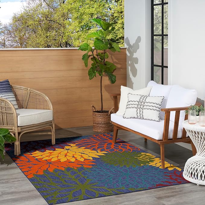 Nourison Home Aloha Navy Multicolor 5'3" x 7'5" Area Rug - Easy Clean, Non Shedding, Bed Room, Living Room, Dining Room, Kitchen (5' x 8')