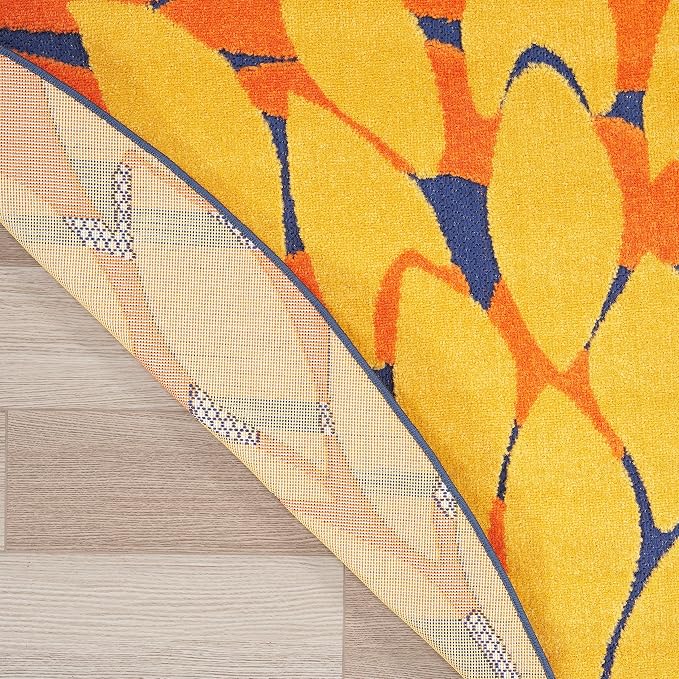 Nourison Home Aloha Navy Multicolor 7'10" x Round Area Rug - Easy Clean, Non Shedding, Bed Room, Living Room, Dining Room, Kitchen (8' x Round)