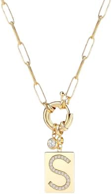 Mint & Lily Gold Initial Necklace for Women – 18K Gold Plated 24” Paperclip Chain with Sparkling Letter Pendant