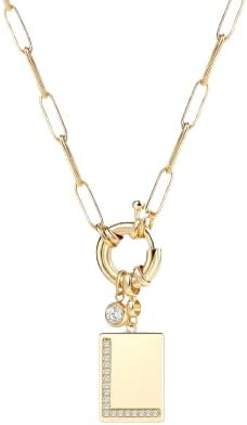 Mint & Lily Gold Initial Necklace for Women – 18K Gold Plated 24” Paperclip Chain with Sparkling Letter Pendant
