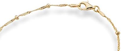 Miabella Italian 18K Gold Plated 925 Sterling Silver Singapore Bead Chain Station Necklace for Women, Made in Italy