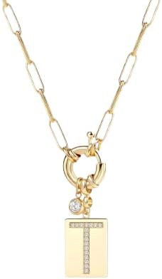 Mint & Lily Gold Initial Necklace for Women – 18K Gold Plated 24” Paperclip Chain with Sparkling Letter Pendant